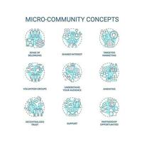 Micro community turquoise concept icons set. Small group. Social cohesion. Mutual aid. Collaborative project. Build community idea thin line color illustrations. Isolated symbols. Editable stroke vector