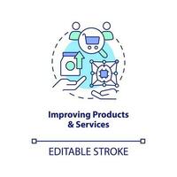 Improve products, services concept icon. IoT business benefits. Clients experience abstract idea thin line illustration. Isolated outline drawing. Editable stroke vector