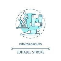 Fitness groups turquoise concept icon. Sport activity. Physical exercise. Training together. Community support abstract idea thin line illustration. Isolated outline drawing. Editable stroke vector
