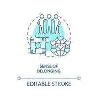 Sense of belonging turquoise concept icon. Micro community. Common goal. Interpersonal relationship. Social cohesion abstract idea thin line illustration. Isolated outline drawing. Editable stroke vector