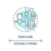 Book clubs turquoise concept icon. Discussion group. Public library. Community meeting. Social interaction. Reading book abstract idea thin line illustration. Isolated outline drawing. Editable stroke vector