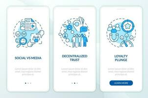 Micro communities trends blue onboarding mobile app screen. Walkthrough 3 steps editable graphic instructions with linear concepts. UI, UX, GUI templated vector