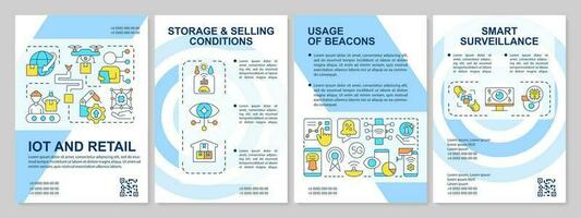 IoT in ecommerce blue brochure template. Retail, online shop. Leaflet design with linear icons. Editable 4 vector layouts for presentation, annual reports