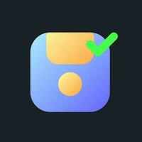 Apply saving flat gradient fill ui icon for dark theme. Successful data record. Work backed up. Pixel perfect color pictogram. GUI, UX design on black space. Vector isolated RGB illustration