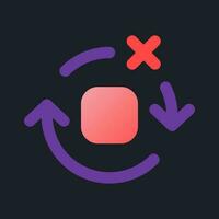 Remove spinning effect flat gradient fill ui icon for dark theme. Delete circular motion. Pixel perfect color pictogram. GUI, UX design on black space. Vector isolated RGB illustration