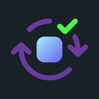 Applying spin motion effect flat gradient fill ui icon for dark theme. Added video transition. Pixel perfect color pictogram. GUI, UX design on black space. Vector isolated RGB illustration