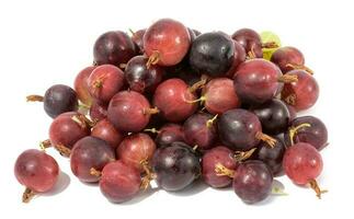 Bunch of red ripe gooseberries isolated on white background photo