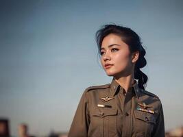 photo of asian woman in Thai police officer uniform, generative AI