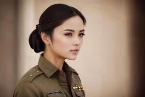 photo of asian woman in Thai police officer uniform, generative AI