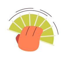Hand with folding fan cooling down semi flat color vector character hand. Waving fan. Breeze rest. Editable body part element on white. Simple cartoon spot illustration for web graphic design