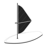 Windsurfing board flat monochrome isolated vector object. Wind surfing sailing equipment. Editable black and white line art drawing. Simple outline spot illustration for web graphic design