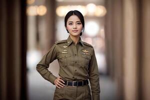 photo of asian woman in Thai police officer uniform, generative AI