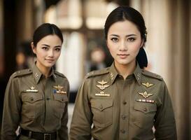 foto de asiático mujer en tailandés policía oficial uniforme, generativo ai