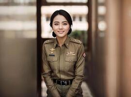 photo of asian woman in Thai police officer uniform, generative AI