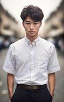 Thai people in thailand technical college uniform white shirt and pant, photo