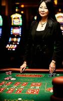 middle aged asian woman at luxury casino, generative AI photo