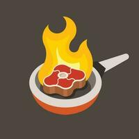 Beefsteak In The Pan, Isolated Background. vector