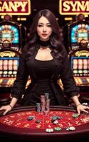 hermosa asiático mujer con lujo vestir en grandioso casino juego, generativo ai foto