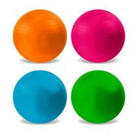 Realistic Detailed 3d Different Color Pilates Ball Fitball Set. Vector