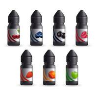 Realistic Detailed 3d Vape Aromatic Liquid Different Fruit Flavours Set. Vector