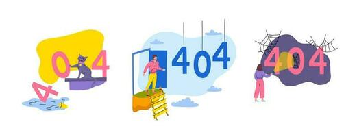 Cartoon Color 3d Characters People and 404 Error Page Designs Concept. Vector