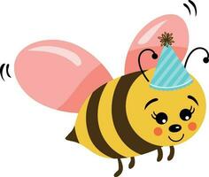 contento abeja con cumpleaños sombrero vector
