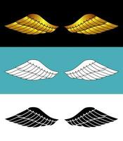 Hand drawn bird or angel wings with different style and color design. Contoured doodle wings vector illustration