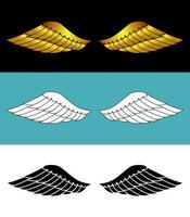 Hand drawn bird or angel wings with different style and color design. Contoured doodle wings vector illustration