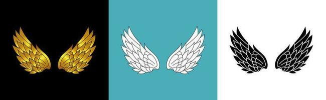 Hand drawn bird or angel wings with different style and color design. Vintage heraldic wings sketch vector illustration