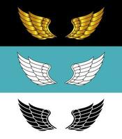Hand drawn bird or angel wings with different style and color design vector