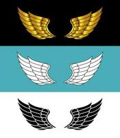 Hand drawn bird or angel wings with different style and color design vector