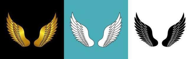 Hand drawn bird or angel wings with different style and color design vector