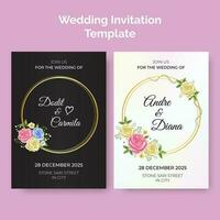 Wedding invitation card template design, save the date, thank you design with rose flower and botanical leaves vector