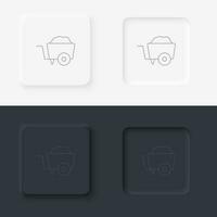 wheel barrow, building, neumorphic style button vector