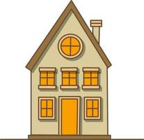 Vector large house with attic and chimney icon. Vector A house with the lights on icon.