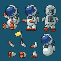 astronaut set with parts in various poses vector