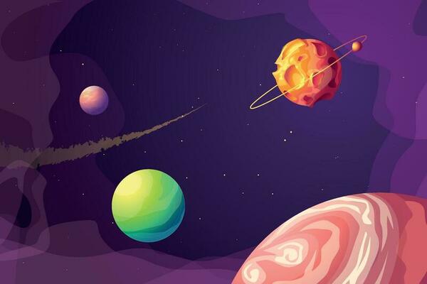 alien galaxy with various bright colorful planets