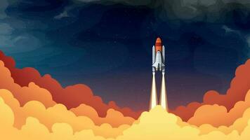 space shuttle takeoff with colored bright clouds vector