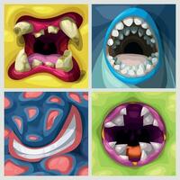 vistoso dibujos animados estilo monstruos bocas en conjunto vector
