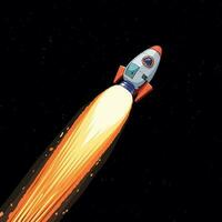 flying colorful space rocket with working engine vector