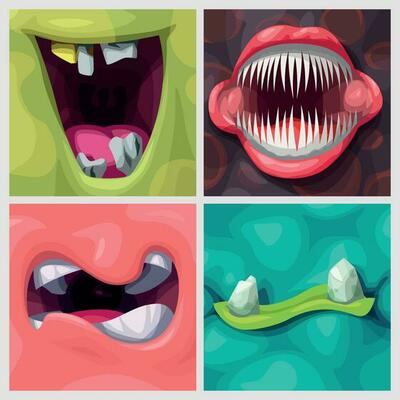 cartoon various colorful monster mouths in set