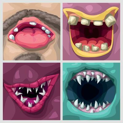 cartoon coloful monster open mouths in set