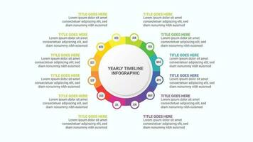 Yearly Business Timeline Circle Infographic Template Design with 12 Options Steps vector