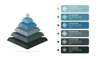 3d pirámide jerarquía infografía modelo diseño con 6 6 capas vector