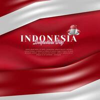 Realistic Indonesian wavy flag greeting card for independence day background vector