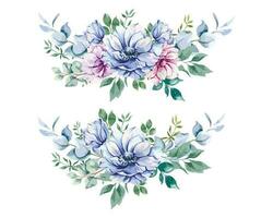 Anemone Flowers Watercolor Illustration. Blue, Pink and Purple Anemones Hand Painted isolated on white background.  Perfect for wedding invitations, bridal shower and  floral greeting cards vector