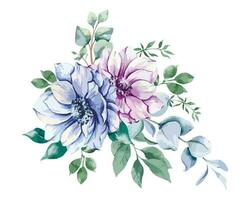 Anemone Flowers Watercolor Illustration. Blue, Pink and Purple Anemones Hand Painted isolated on white background.  Perfect for wedding invitations, bridal shower and  floral greeting cards vector