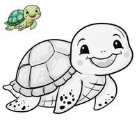 Cartoon turtle. Black and white illustration cartoon character good use for mascot, sticker, coloring book, children book, sign, icon, or any design you want. vector