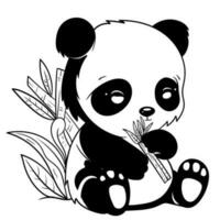 Cute baby panda outline page of coloring book for children black and white Hand painted animal sketches in a simple style for tshirt print, label, patch or sticker Vector illustration