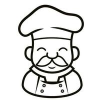 Chef in a cooking hat Simple Line Art Symbol vector outline logo. Kitchen simple black icon. Portraits of employees in line art. Linear flat vector collection isolated on white background